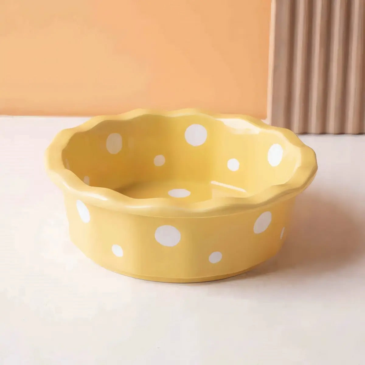 Cute Ceramic Cat Bowl with Polka Dots – Anti-Spill_CWMM7265