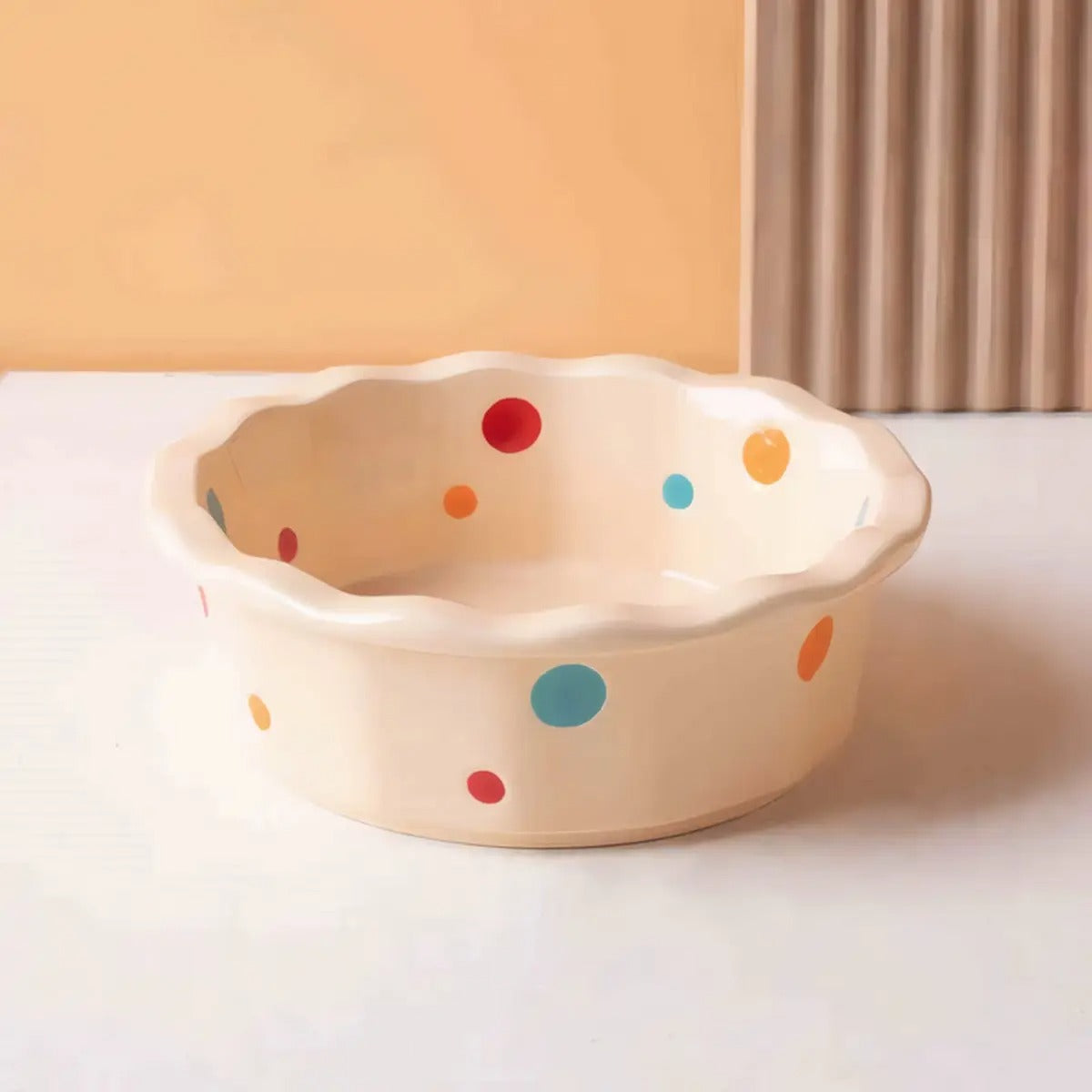 Cute Ceramic Cat Bowl with Polka Dots – Anti-Spill_CWMM7265