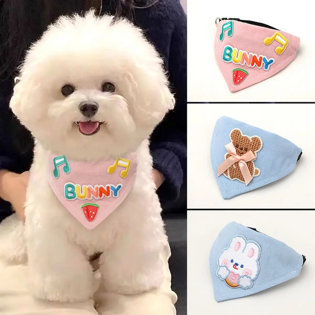 Dog Bandana Bib – Embroidered Bunny Scarf Collar_CWMM7258