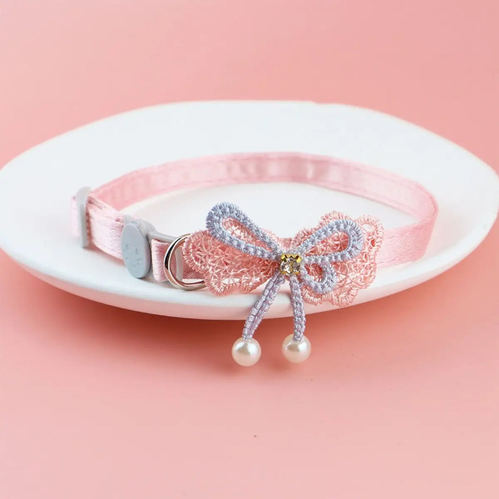 Cute bow pearl pet collar (with charm and bell)_CWASC2516