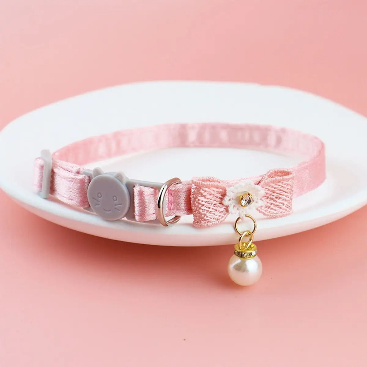 Cute bow pearl pet collar (with charm and bell)_CWASC2516