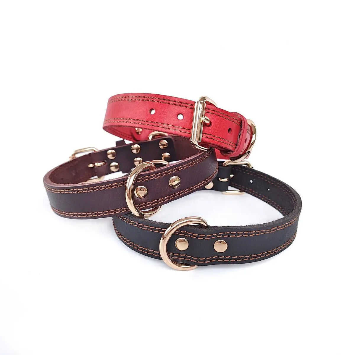 Full Grain Leather Pet Collar with D-Rings_CWMM7677
