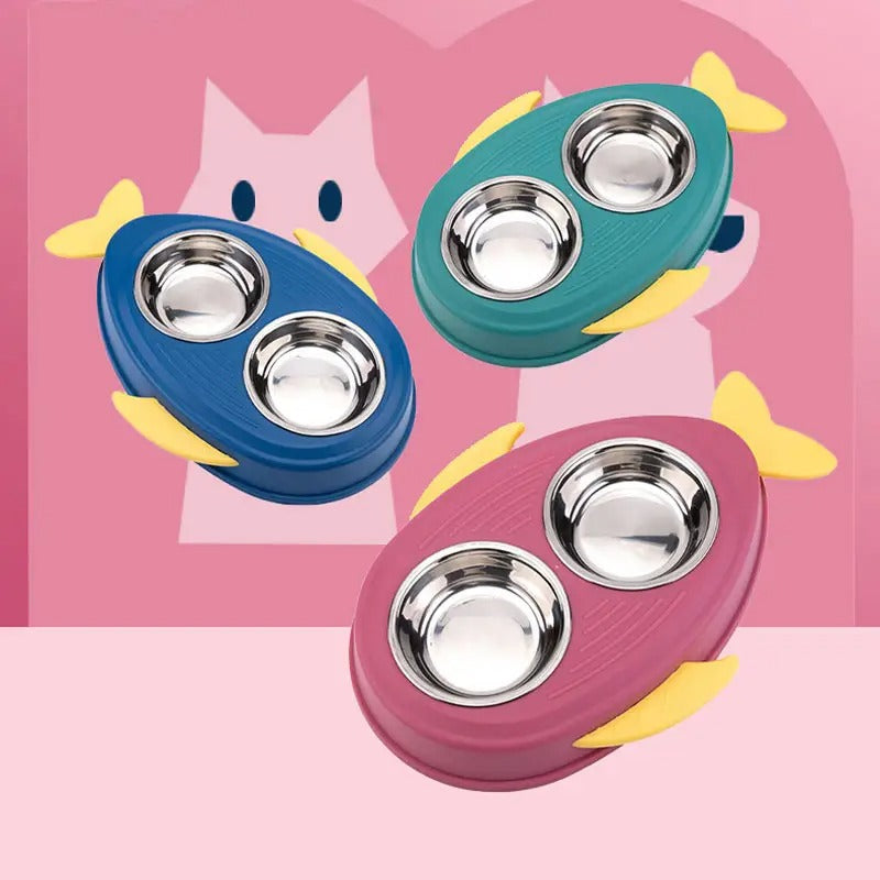 Cute Cartoon Fish-Shaped Double Pet Cat/Dog Bowl_CWMM5231