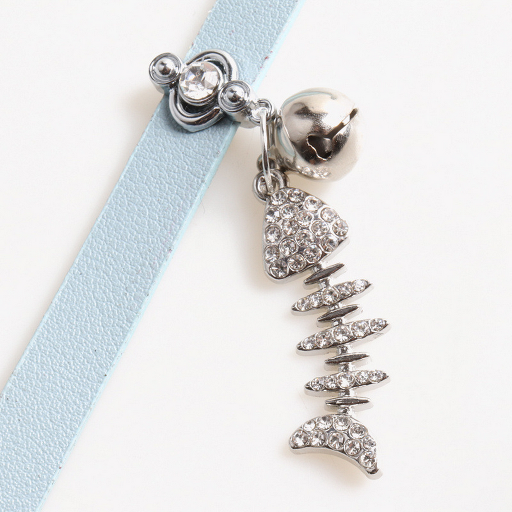 Macaron PU Cat Collar with Rhinestone Fishbone_CWMM7749
