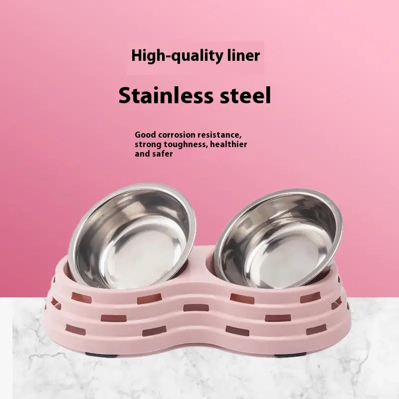 Double Pet Cat Dog Bowl,With Stainless Steel Bowl_CWMM5237