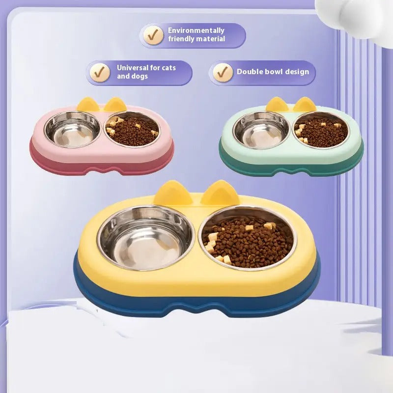 Cartoon Double Pet Bowl With Stainless Steel Bowl_CWMM5177
