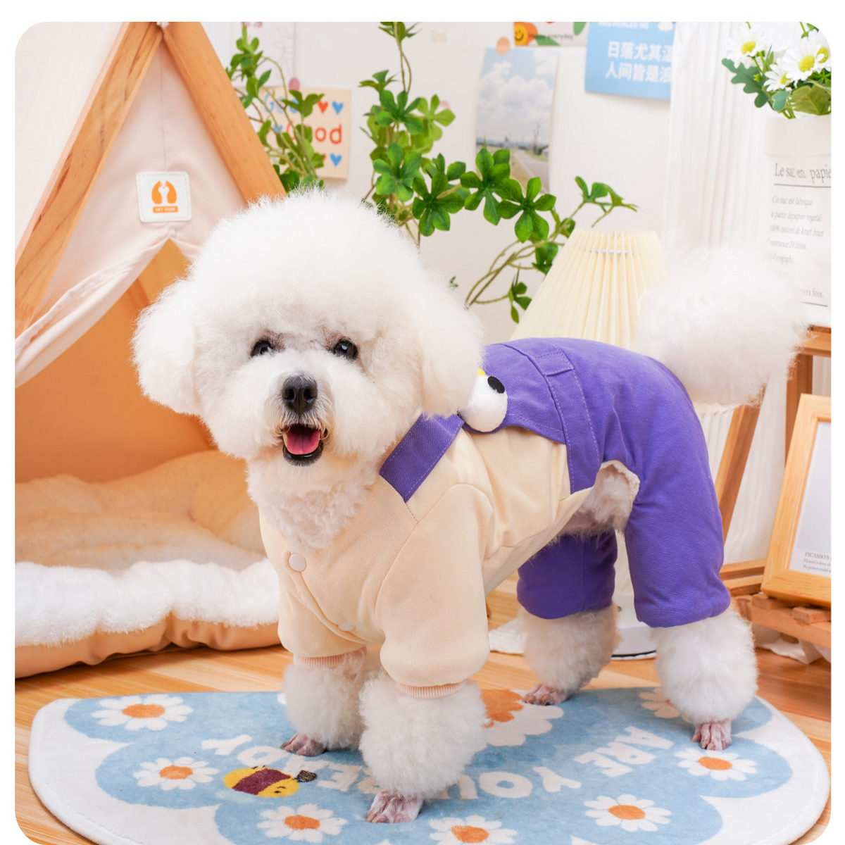 Denim Layered Pet Coat – 4-Leg Padded Jacket_CWMM7346