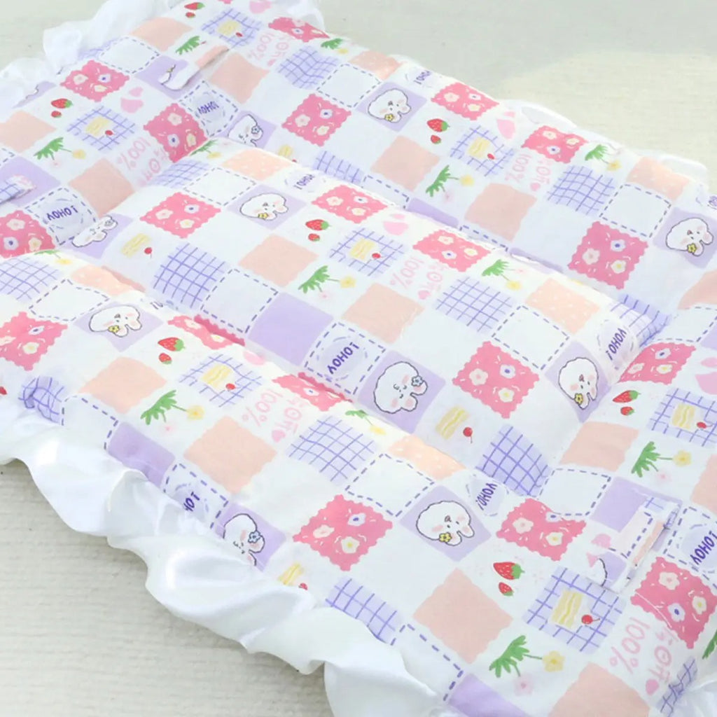 Floral Pet Bed Mat Lace Trim Reversible Pad_CWMM6456