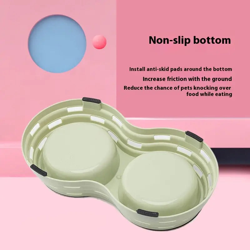 Double Pet Cat Dog Bowl,With Stainless Steel Bowl_CWMM5237