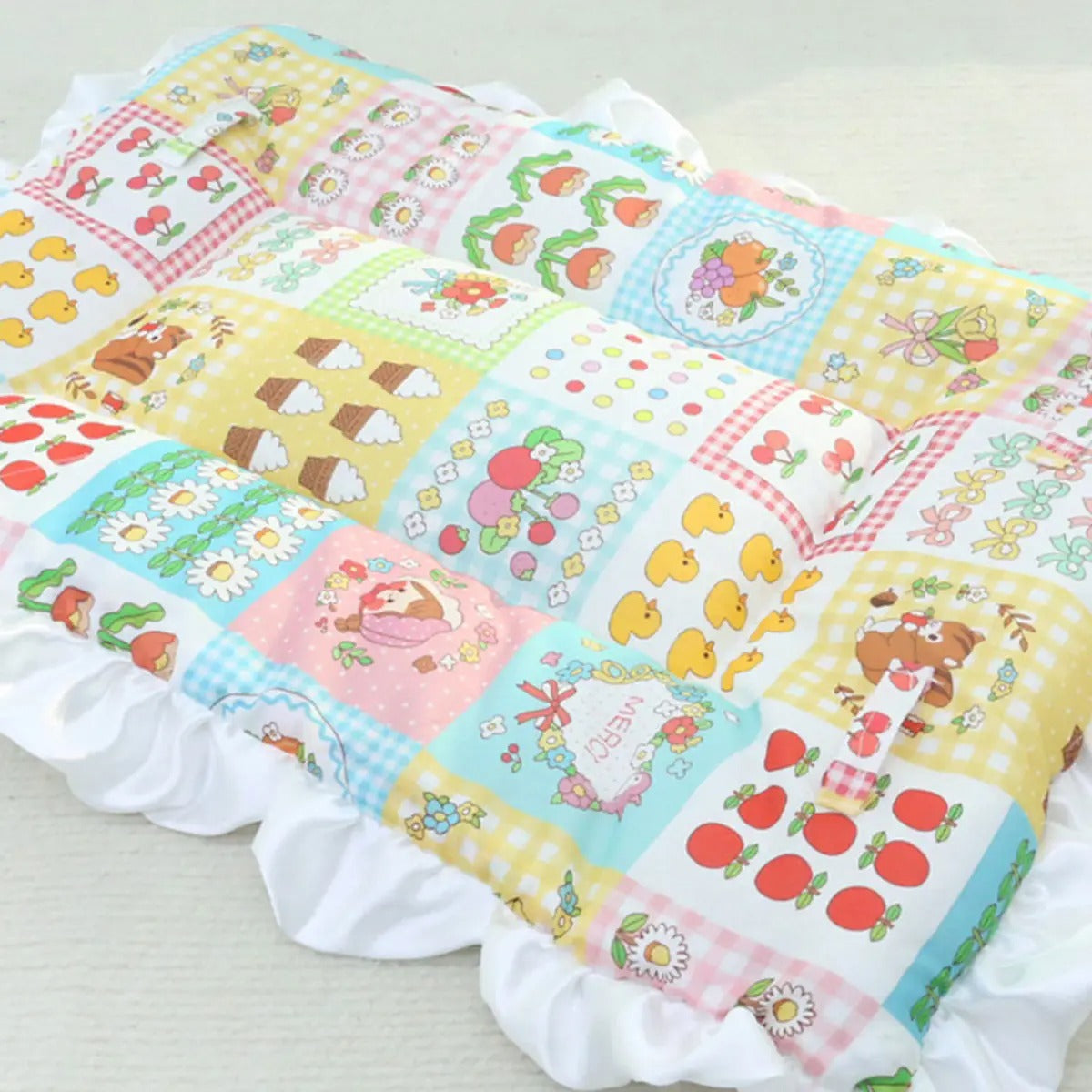 Floral Pet Bed Mat Lace Trim Reversible Pad_CWMM6456