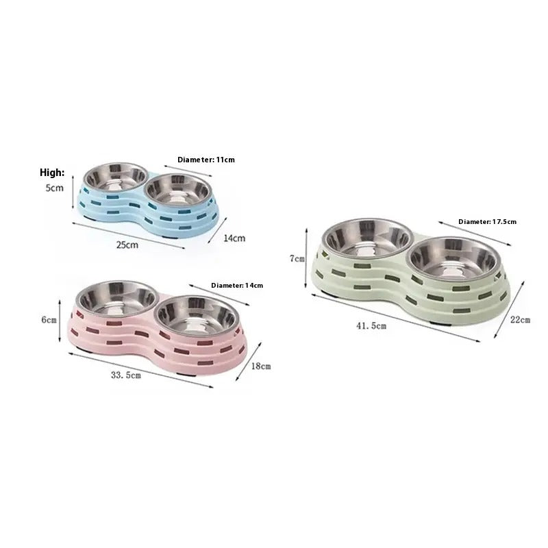 Double Pet Cat Dog Bowl,With Stainless Steel Bowl_CWMM5237