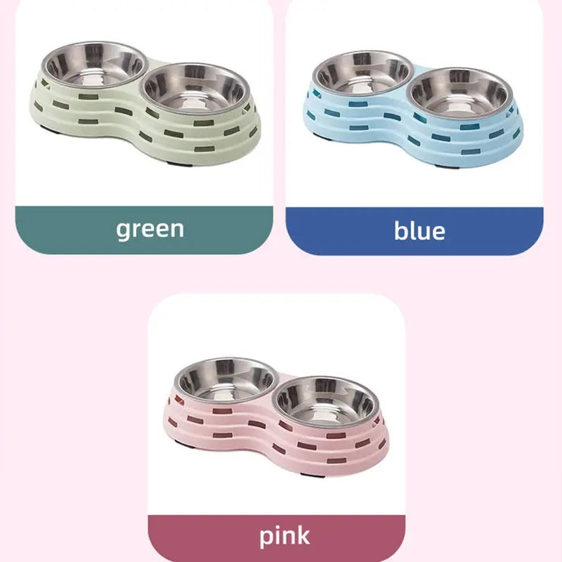 Double Pet Cat Dog Bowl,With Stainless Steel Bowl_CWMM5237