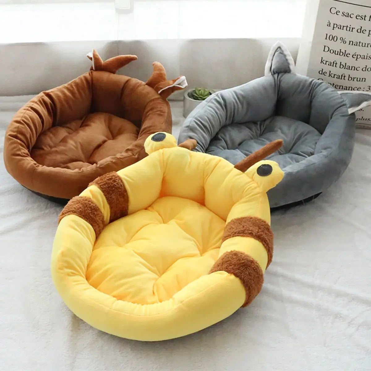 Cartoon Pet Bed Thick Plush High Back Dog Cat Nest_CWMM6455