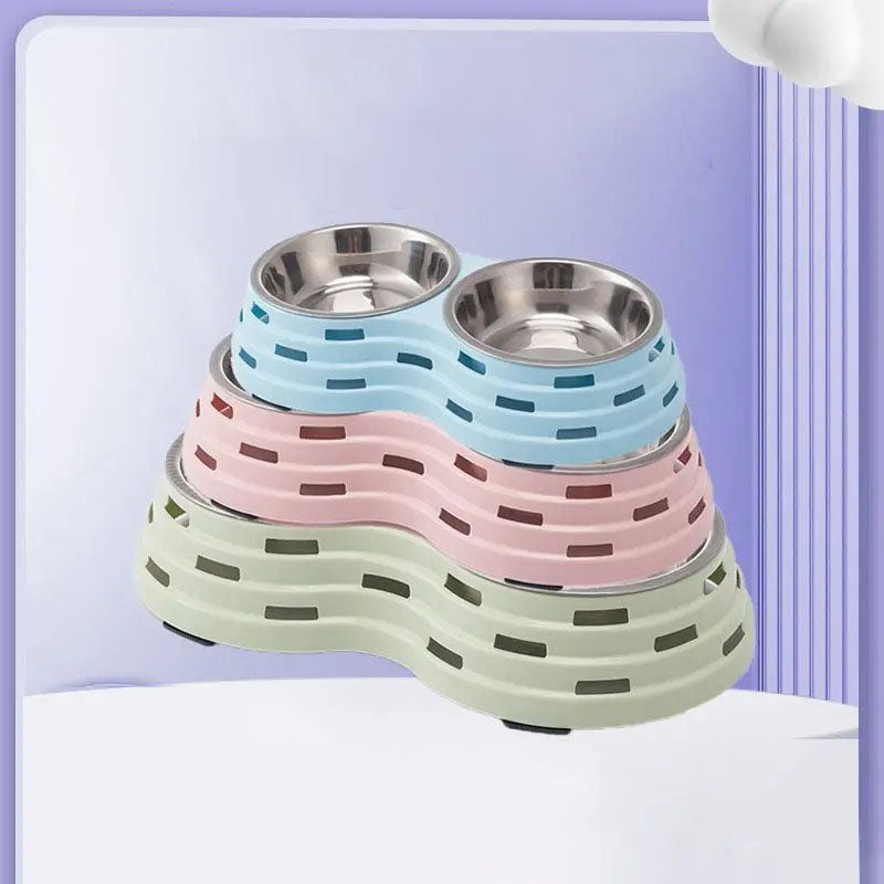 Double Pet Cat Dog Bowl,With Stainless Steel Bowl_CWMM5237