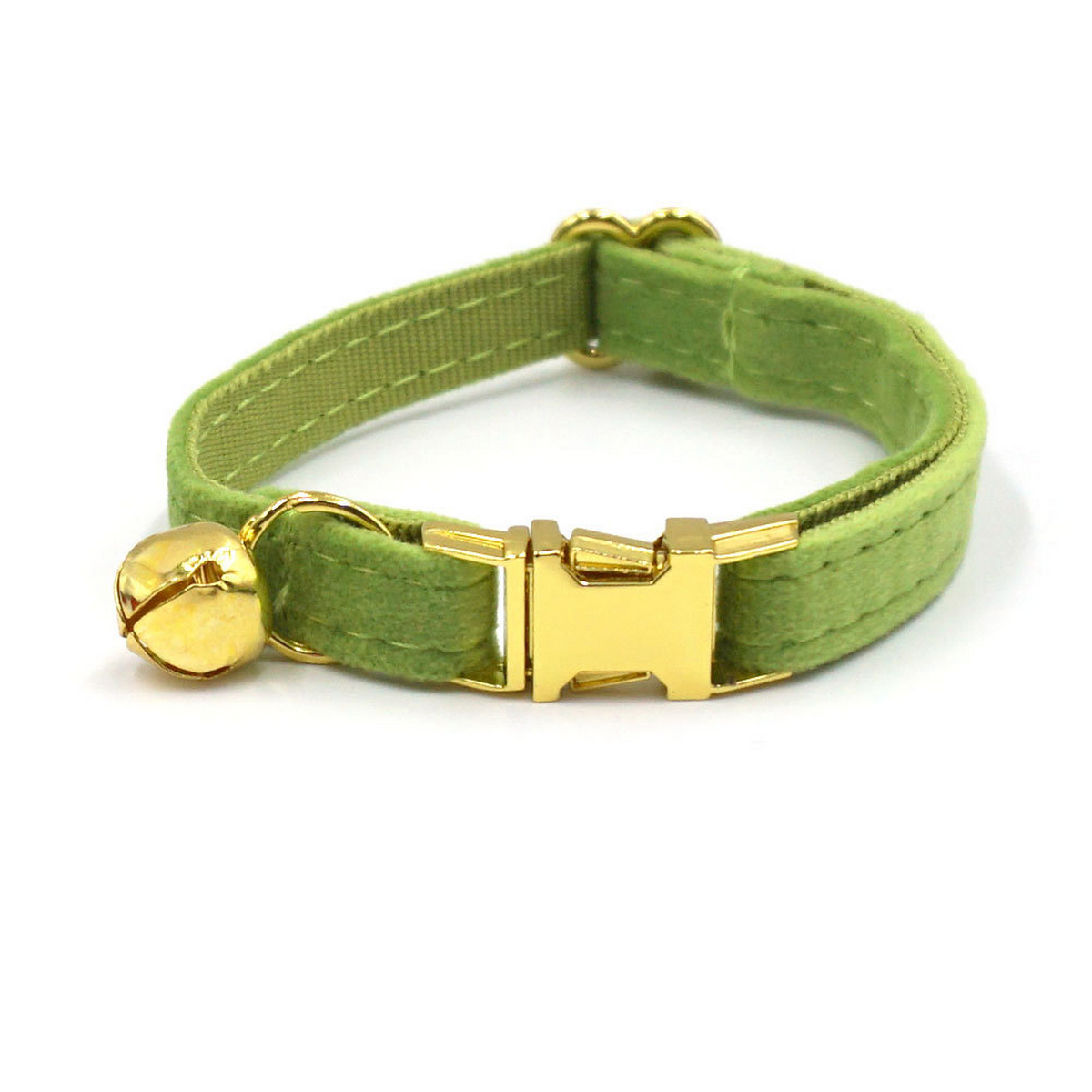 Matcha Green Velvet Cat Collar with Bell & Bow_CWMM7098