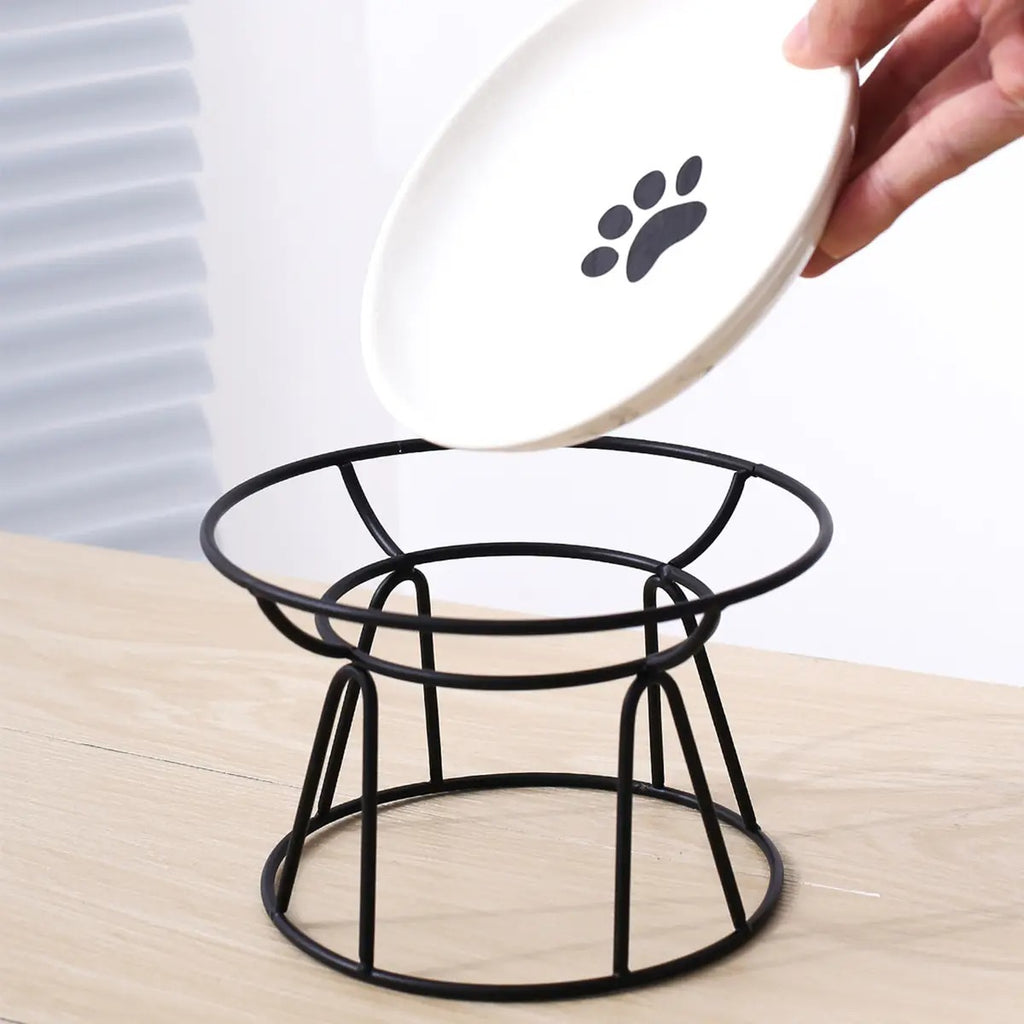 Fishbone Paw Ceramic Pet Bowl with Stand_CWMM5940