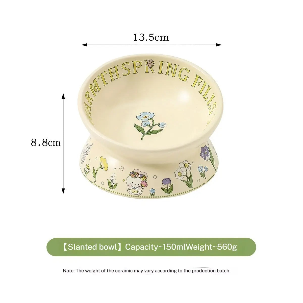 Green Bunny Cat Bowl, Anti-Tip Ceramic Pet Feeder_CWMM5931