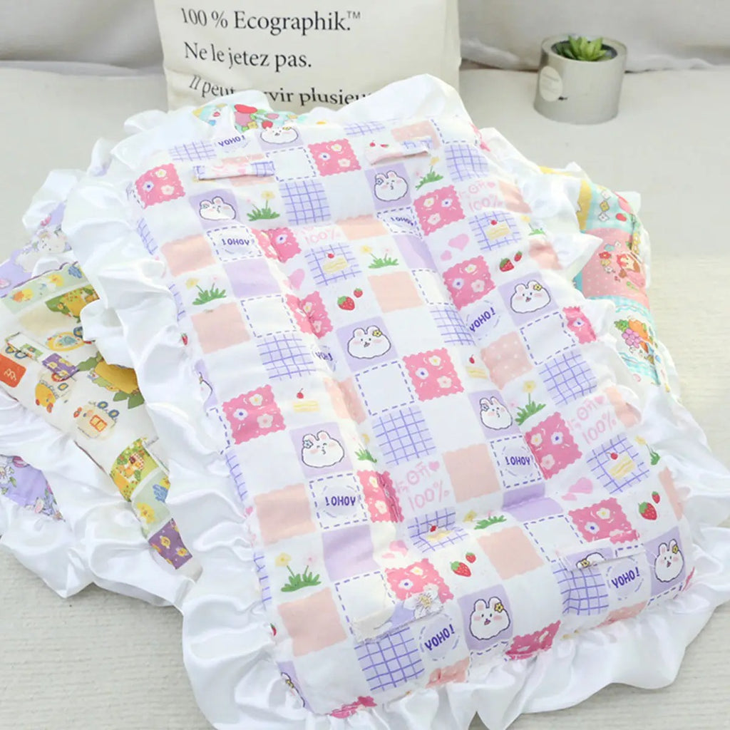 Floral Pet Bed Mat Lace Trim Reversible Pad_CWMM6456