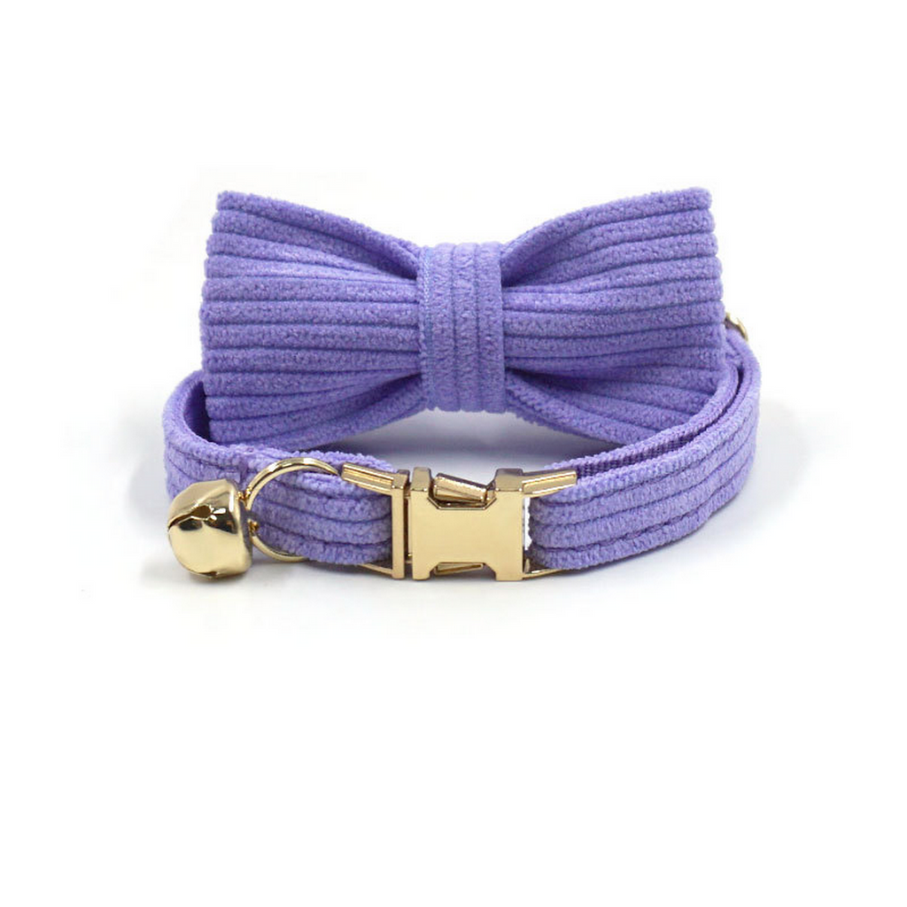 Lilac Corduroy Cat Collar with Bell & Bow_CWMM7081