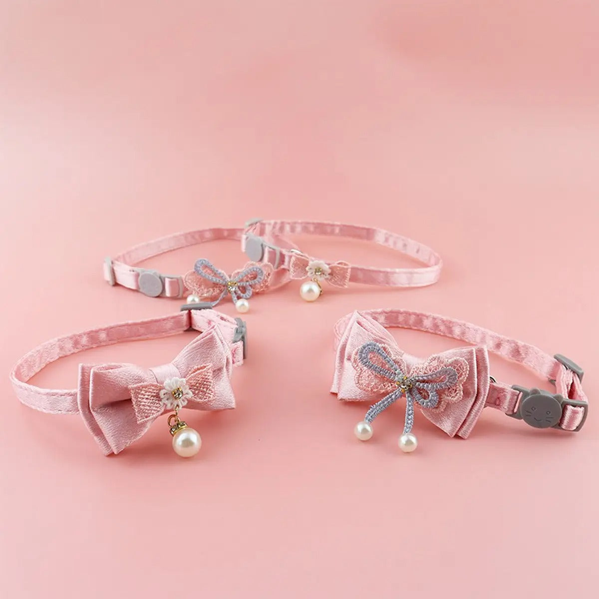 Cute bow pearl pet collar (with charm and bell)_CWASC2516