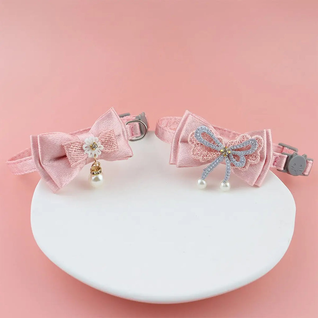 Cute bow pearl pet collar (with charm and bell)_CWASC2516