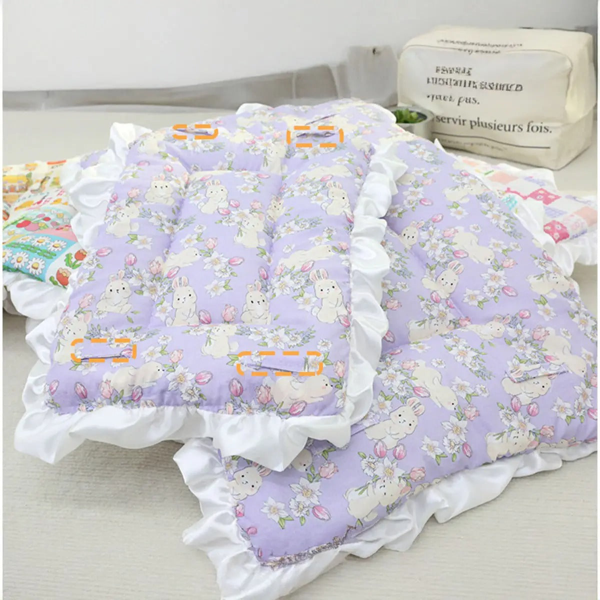 Floral Pet Bed Mat Lace Trim Reversible Pad_CWMM6456