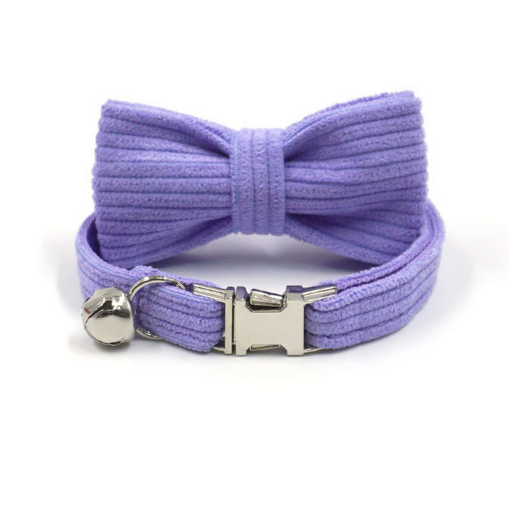 Lilac Corduroy Cat Collar with Bell & Bow_CWMM7081