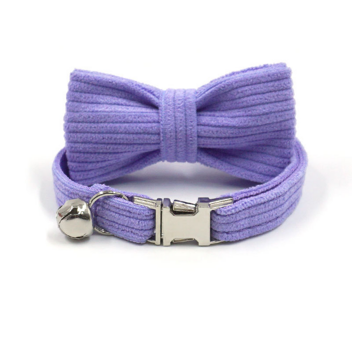 Lilac Corduroy Cat Collar with Bell & Bow_CWMM7081