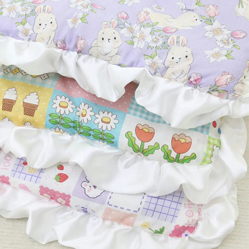 Floral Pet Bed Mat Lace Trim Reversible Pad_CWMM6456