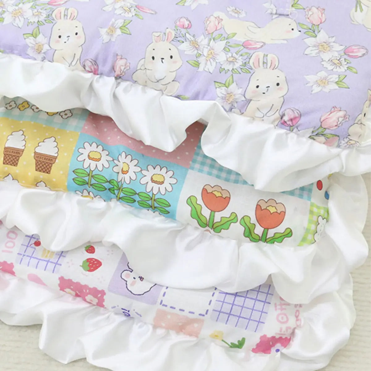 Floral Pet Bed Mat Lace Trim Reversible Pad_CWMM6456