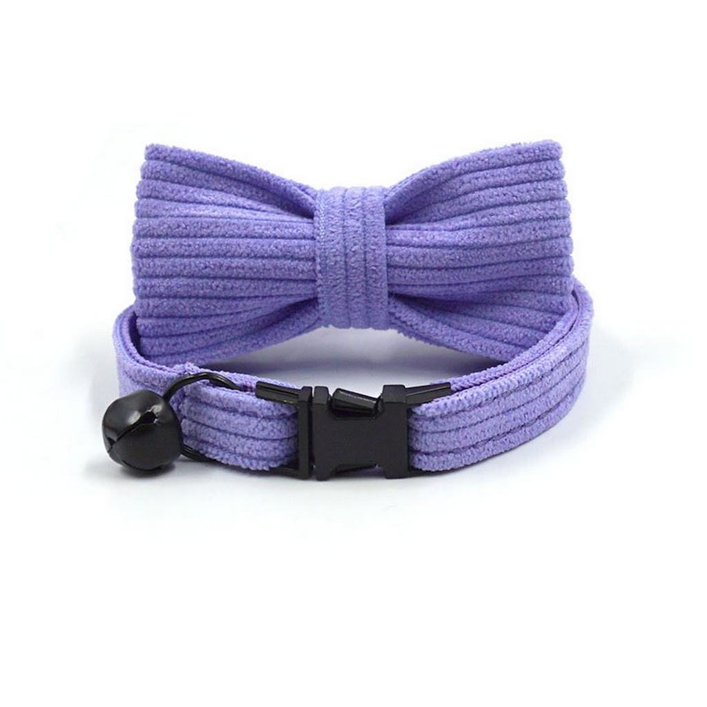 Lilac Corduroy Cat Collar with Bell & Bow_CWMM7081