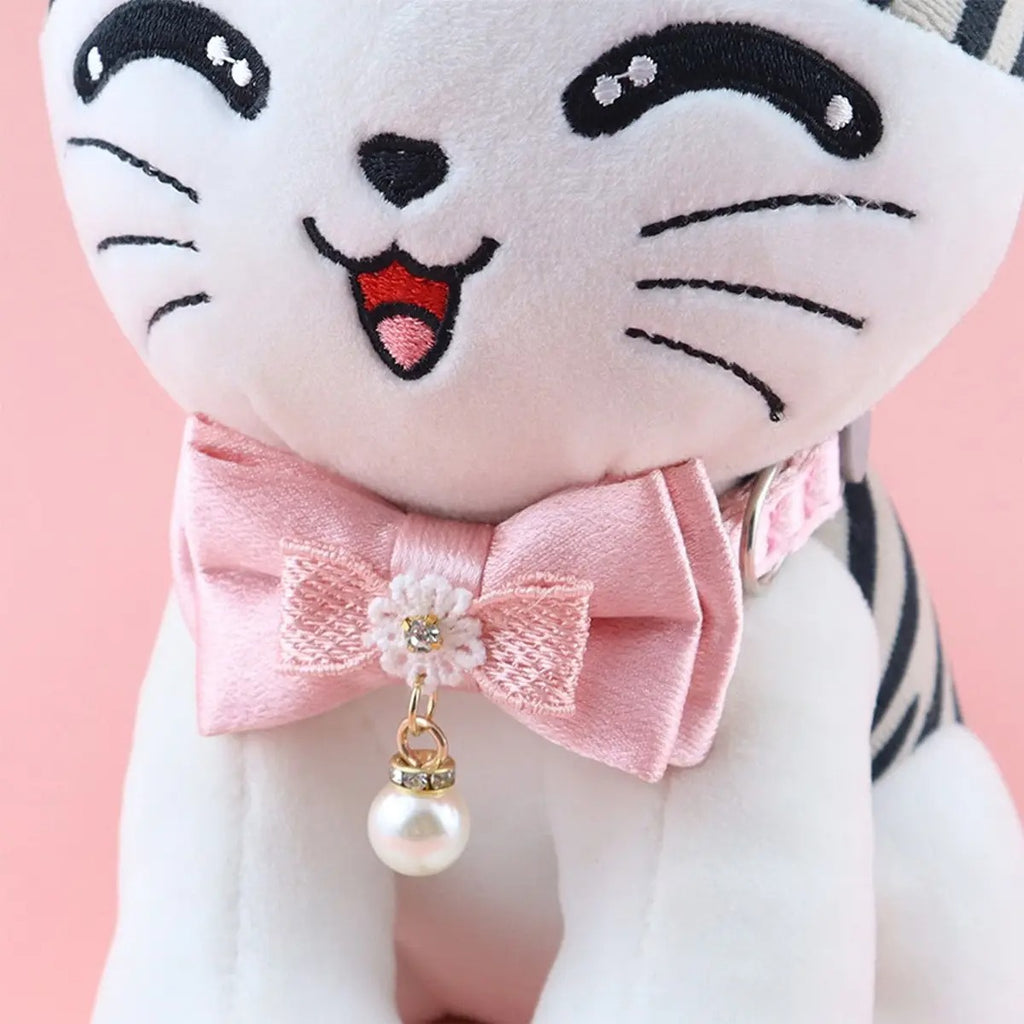 Cute bow pearl pet collar (with charm and bell)_CWASC2516