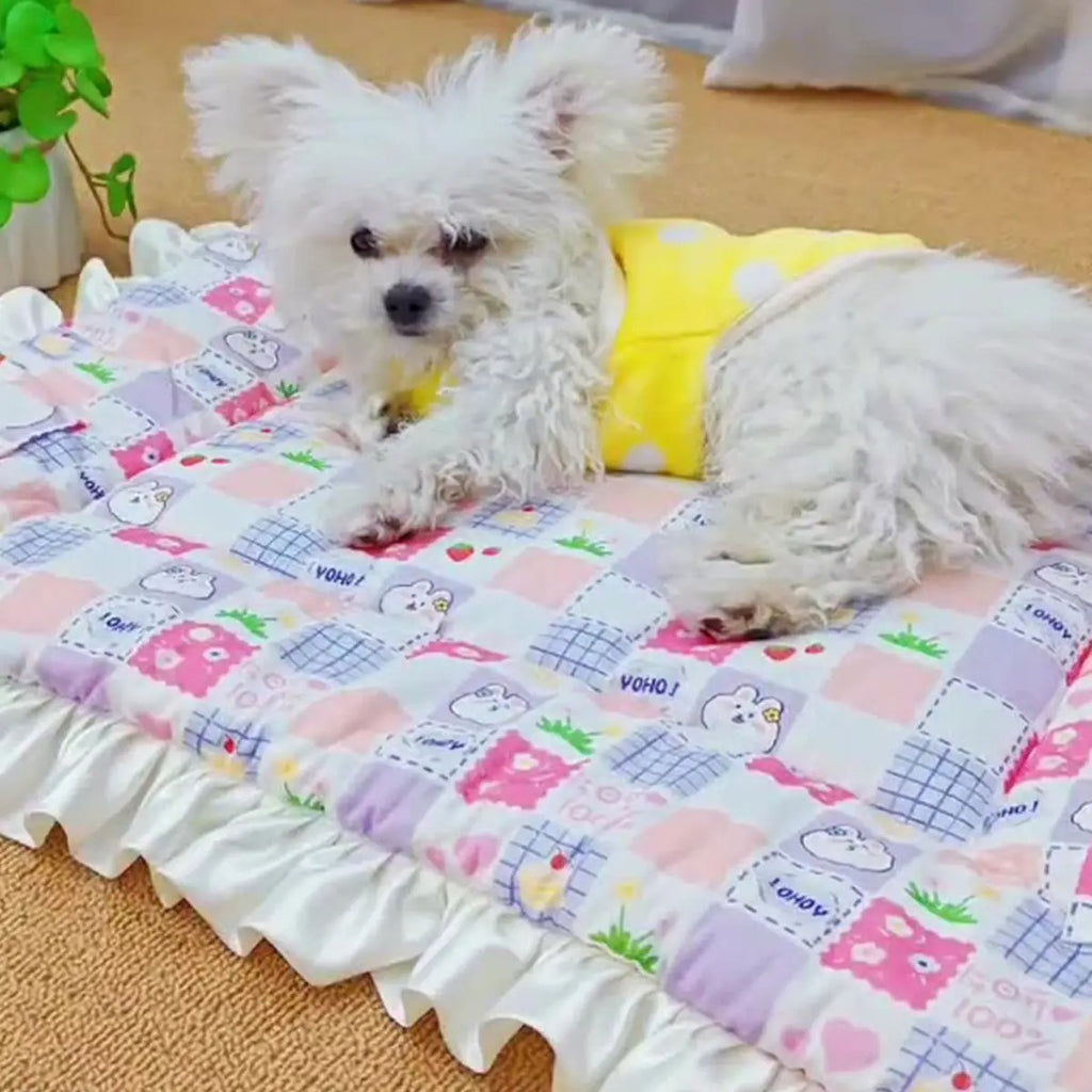 Floral Pet Bed Mat Lace Trim Reversible Pad_CWMM6456