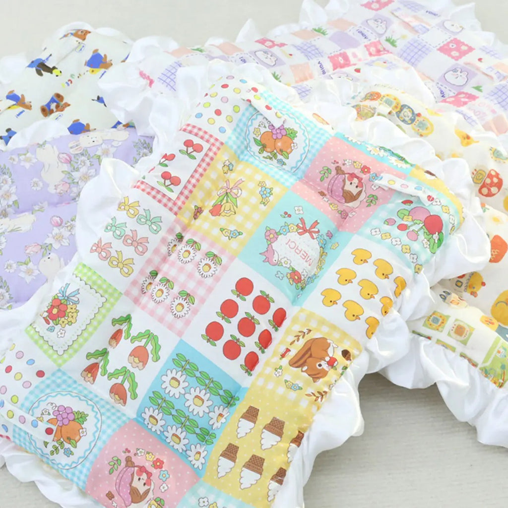 Floral Pet Bed Mat Lace Trim Reversible Pad_CWMM6456