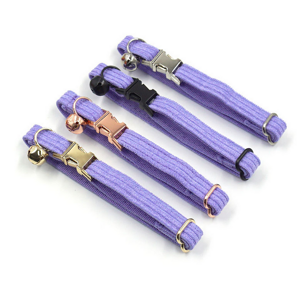 Lilac Corduroy Cat Collar with Bell & Bow_CWMM7081