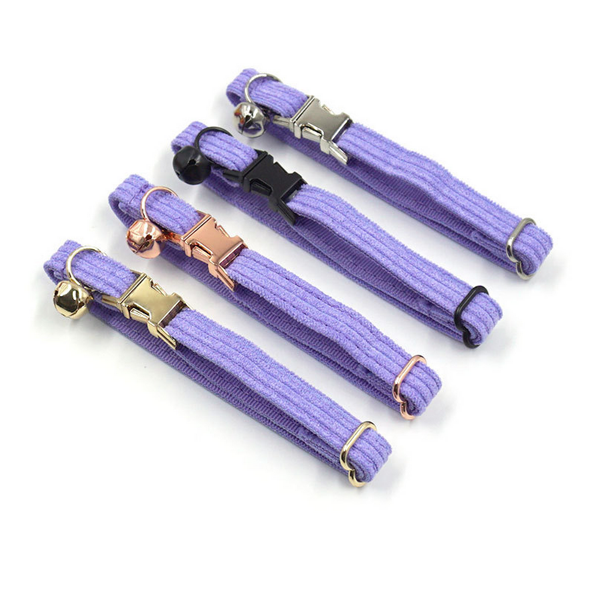 Lilac Corduroy Cat Collar with Bell & Bow_CWMM7081