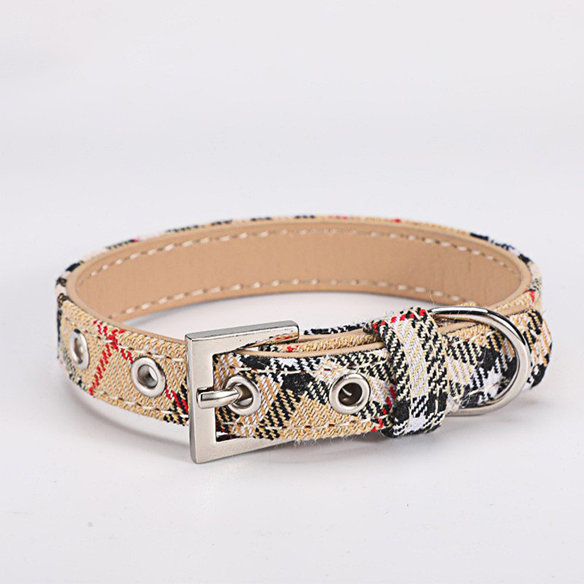 Classic PU Plaid Dog Collar for All-Season Use_CWMM7429
