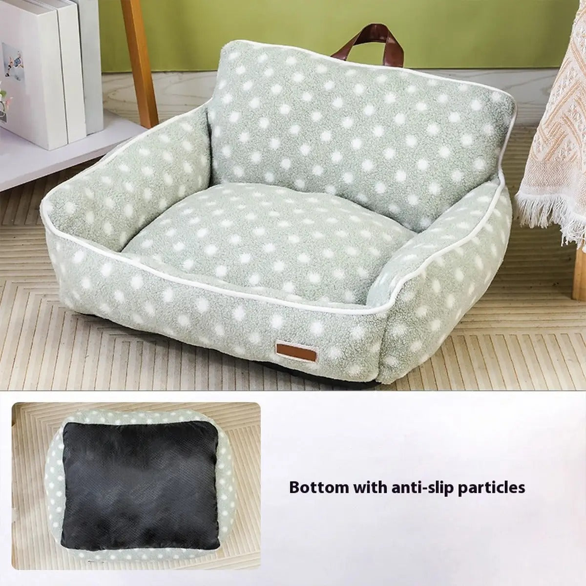 Cozy Polka Dot Fleece Pet Bed with Handle_CWMM5283