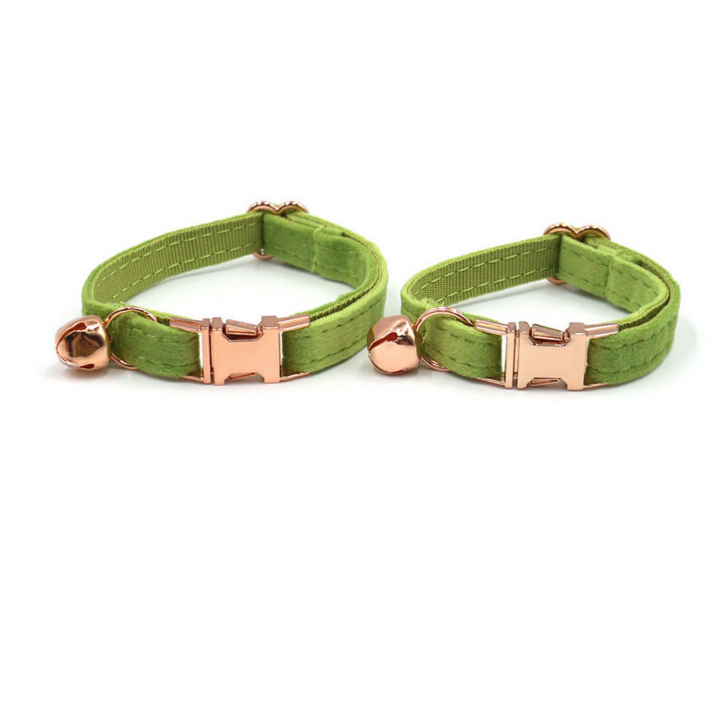 Matcha Green Velvet Cat Collar with Bell & Bow_CWMM7098