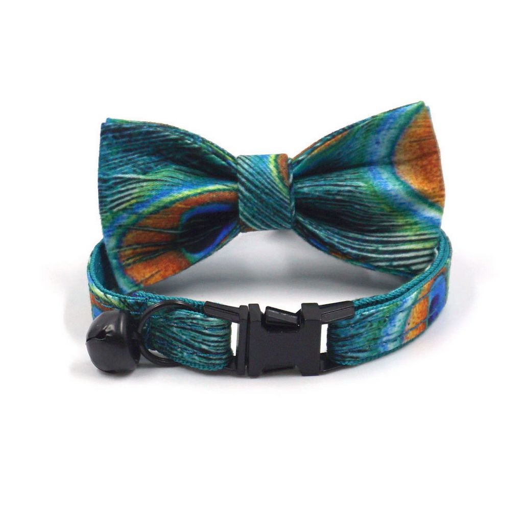 Peacock Feather Cat & Dog Collar with Bell_CWMM7095