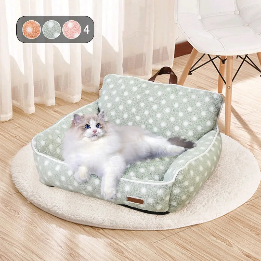 Cozy Polka Dot Fleece Pet Bed with Handle_CWMM5283
