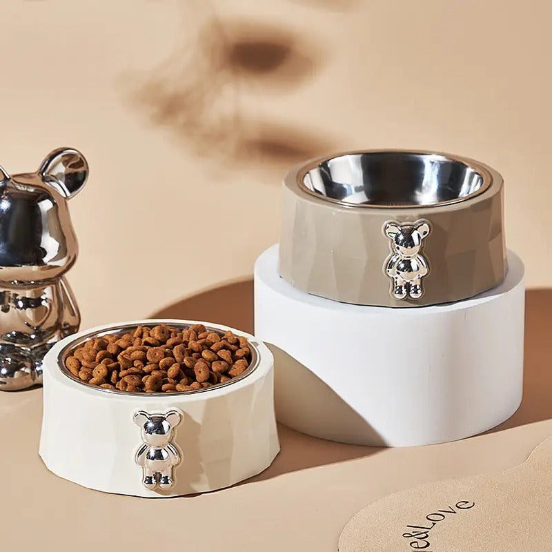 Bear Ornament Pet Bowl With Stainless Steel Bowl_CWMM5158