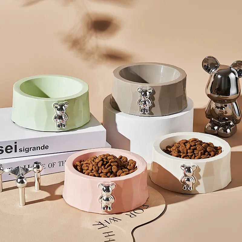 Bear Ornament Pet Bowl With Stainless Steel Bowl_CWMM5158