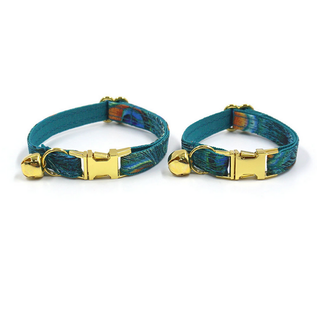 Peacock Feather Cat & Dog Collar with Bell_CWMM7095