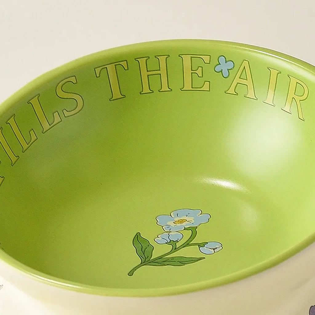 Green Bunny Cat Bowl, Anti-Tip Ceramic Pet Feeder_CWMM5931