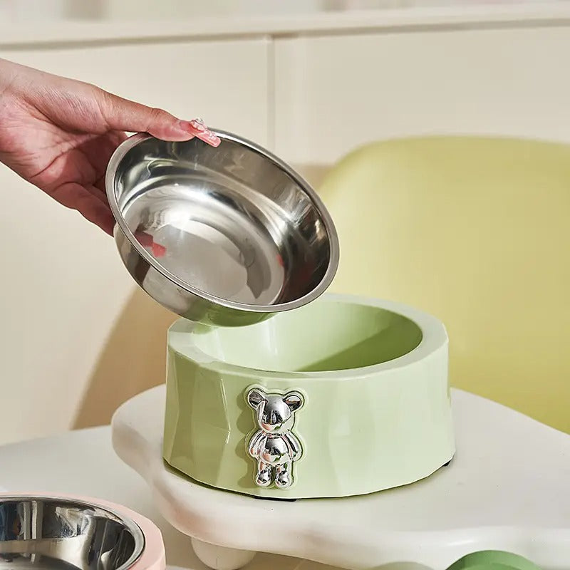 Bear Ornament Pet Bowl With Stainless Steel Bowl_CWMM5158