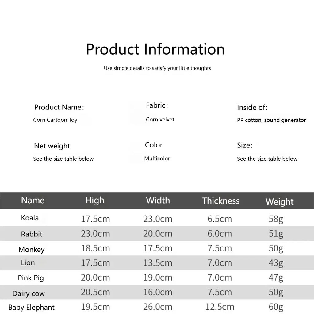 Durable Corn Velvet Squeaky Companion Toy_CWMM5392