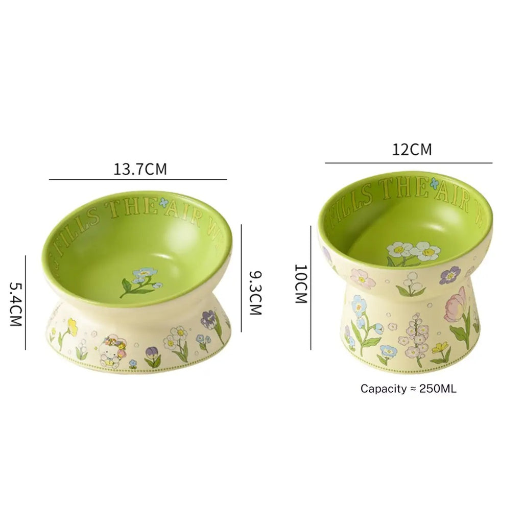 Green Bunny Cat Bowl, Anti-Tip Ceramic Pet Feeder_CWMM5931