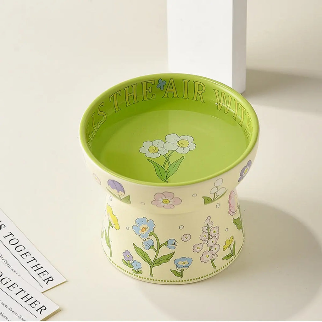 Green Bunny Cat Bowl, Anti-Tip Ceramic Pet Feeder_CWMM5931