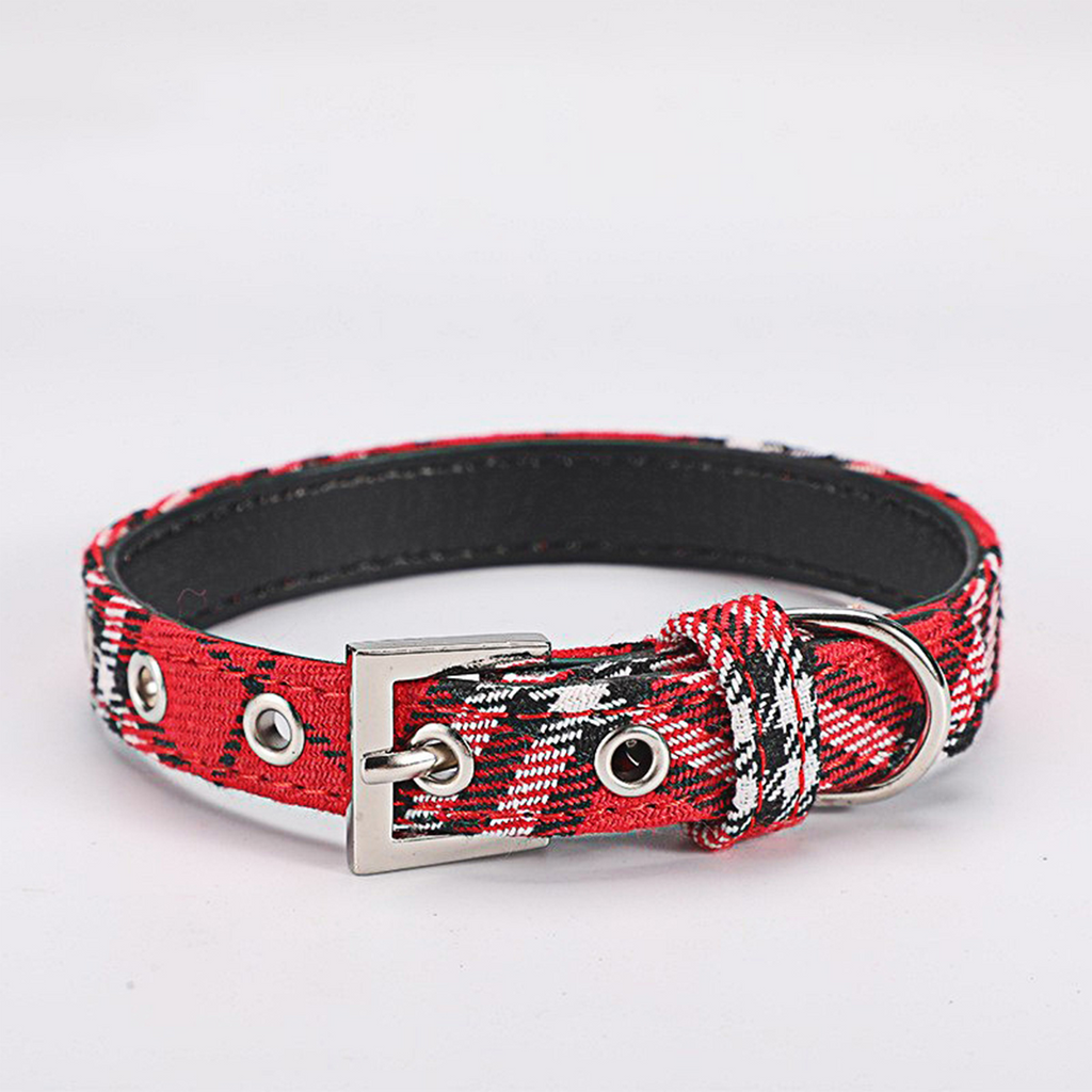 Classic PU Plaid Dog Collar for All-Season Use_CWMM7429